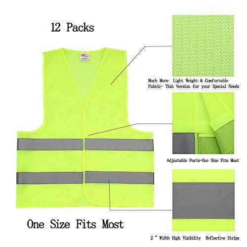 zojo Normal Visibility Safety Vests,12 Pack,Adjustable Size, Thin & Lightweight Mesh Fabric, Wholesale Safety Vest for Outdoor Works, Fits for Men and Women -Neon Yellow