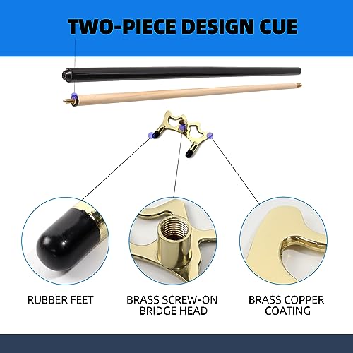GSE Portable Billiard Bridge Head & Stick Set - Pool Cue with Screw-On Bridge Head, 57" Solid Wood Bridge Stick & Zinc Alloy Bridge Head for Pool