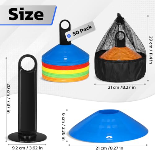 Agility Cones - 50 Pack Multicolor Soccer Training Field Markers
