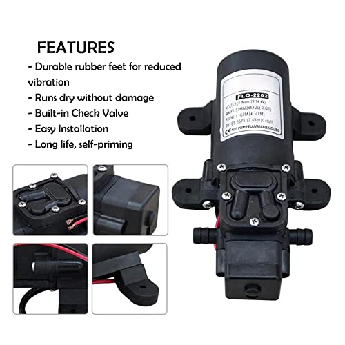 12V RV Water Pump 1GPM 35PSI Diaphragm Self-Priming Quiet