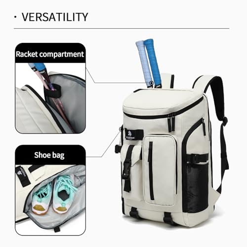 JYColofex Almond White Tennis & Travel Backpack with Shoe Compartment & Waterproof 15.6-inch Laptop