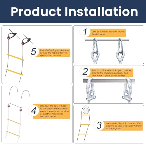 Fire Escape Ladder 2 Story, 16 FT Flame Resistant Fire Ladder 2 Story Window, Sturdy Emergency Ladder for Second Floor, Portable and Reusable Rope Ladders, Weight Capacity 2000 Pounds
