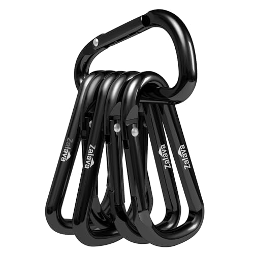 Aluminum Carabiner Clips - 6-Pack Keychain D-Rings, Black