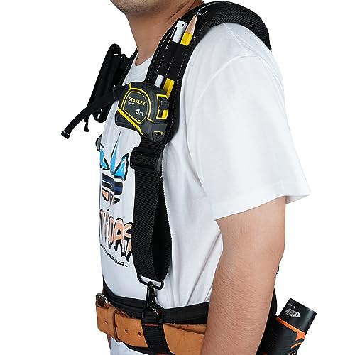 KUNN Tool Belt Suspenders Padded Construction Belt Harness with Gel Shoulder Strap Detachable Phone Holder,4 Tool Belt Loops