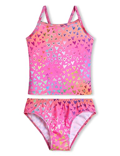 Girls Tankini Swimsuit Set - Hawaiian Beach Sport Bathing Suit, 10-12 Years / Sweet Heart