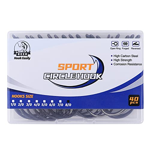 UCEC Saltwater Circle Fishing Hooks - 40pcs, Size 8/0, High Carbon Steel
