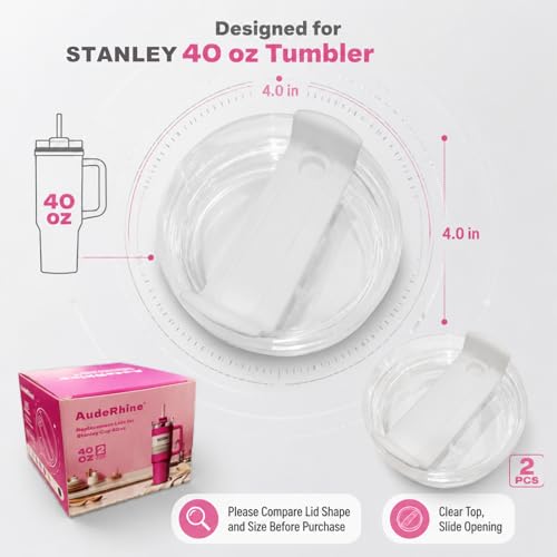 2 Pack Replacement Lids for Stanley Quencher 40 oz Tumbler - Clear & White