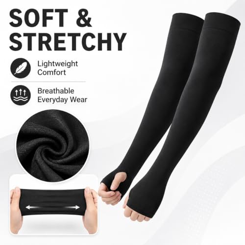 Anpuimult 12 Pairs Black Compression UV Sun Protection Arm Sleeves with Thumb Hole - 6 Pairs Variation