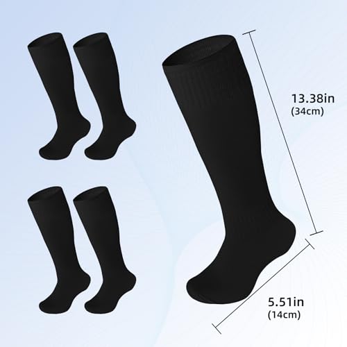 Kids Football Socks - 2 Pair Solid Black, Breathable Sports Socks for Ages 4-8