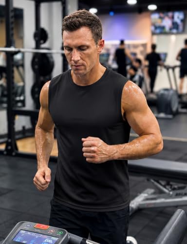 Men's Sleeveless Workout Tank Top - Quick Dry, Large, Black