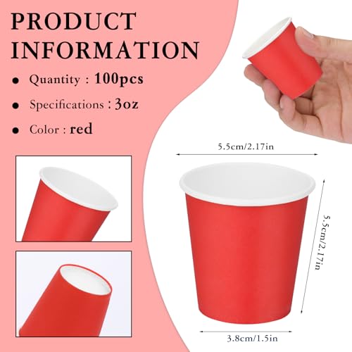 3 oz Red Bathroom Cups - 100 Pack Disposable Mouthwash Cups