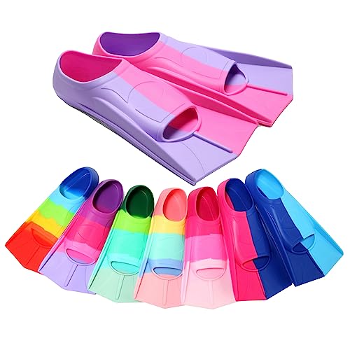 Foyinbet Kids Swim Fins - Short Blade Training Flippers, XS Rose Red / Light Purple