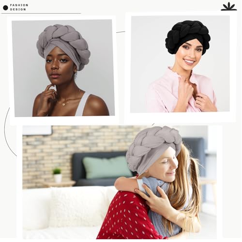 2 Pack African Turban Head Wraps with Big Braid Decoration – XEPST (Black & Gray)