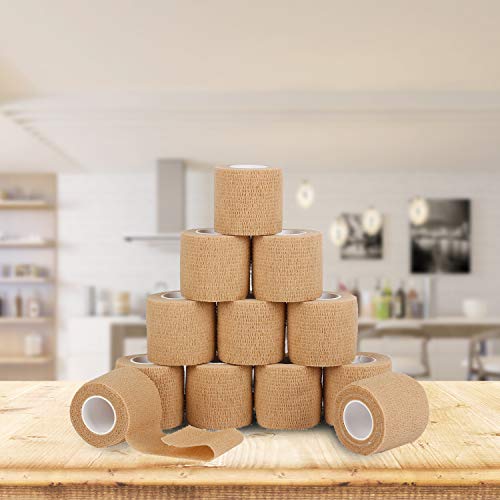 12 Pack Self Adherent Cohesive Wrap Bandages - 2 Inch x 5 Yards