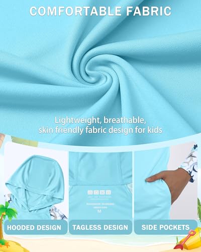 Boys UPF 50+ Rash Guard Swim Hoodie - Long Sleeve Fishing Shirt