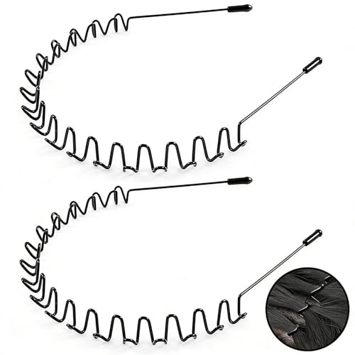 Metal Headband for Men, Non-Slip Zig Zag Wire Hair Band - Black-A