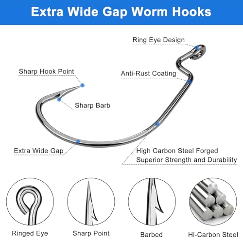 210 PCS Metal Fishing Hooks Set - 10 Sizes, Black, Durable Steel