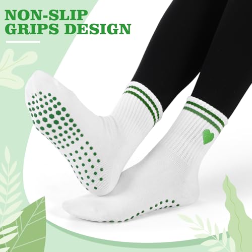 Non-Slip Pilates Socks with Grips for Women - Green Heart