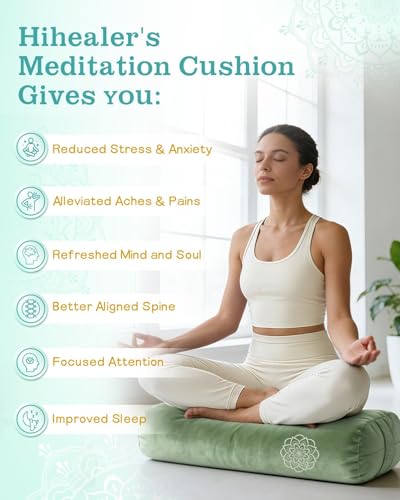 Yoga Bolster Pillow Set - Rectangular Velvet Cushion with Weighted Eye Pillow - Sage Green