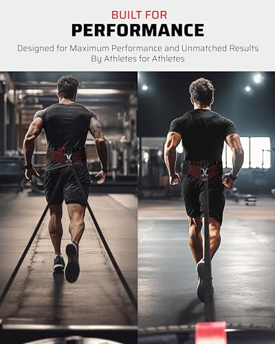 Sled Pulling Belt for Strength Training - 360° Rotation, 2 Straps & 4 Hooks