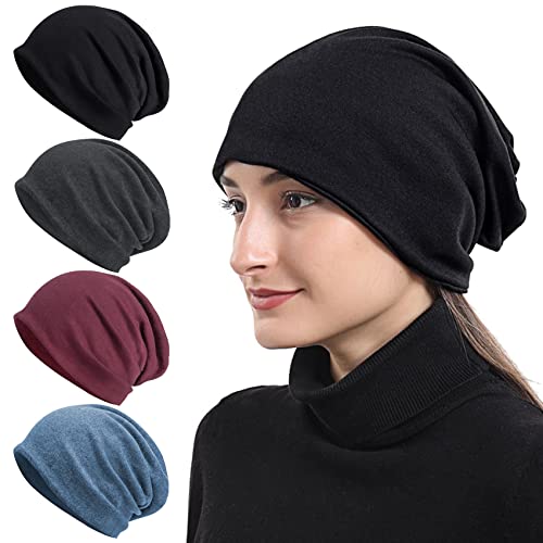 Cotton Slouchy Beanie Hats for Women & Men - Large, Grey/Black/Red/Blue