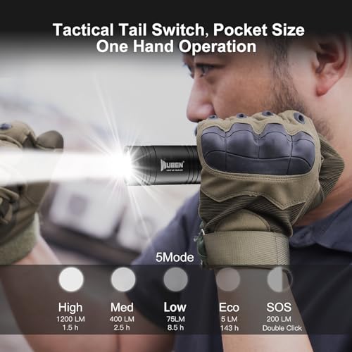 Wuben L50 Rechargeable Tactical Flashlights, 1200 Lumens, IP68 Waterproof, 5 Modes for Emergency, Rescue, Inspection, Hunting