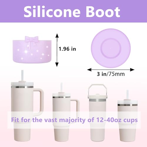 Bow Silicone Boot for Stanley Tumbler & Owala Water Bottle - Glitter Purple