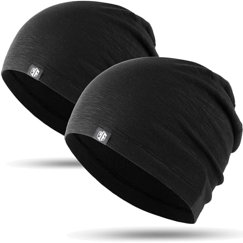 Slouchy Beanie Skull Cap - 2-Pack Lightweight Moisture-Wicking Headwear