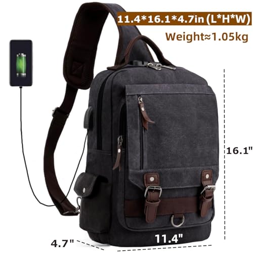 Leaper Retro Canvas Messenger Bag Black 3 XXL-Large Unisex Crossbody Bag