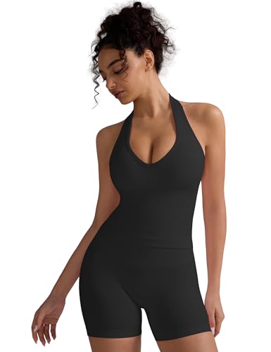Niipty Women's Black 2-Piece Workout Set with Deep V Neck Top & High Waist Shorts