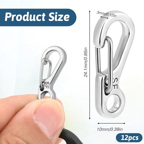 12 Pcs Mini Carabiner Clips - Stainless Steel Keychain Hooks
