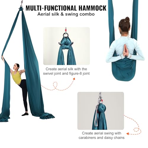 Aerial Yoga Swing Kit - 5.5 Yards Green, 100gsm Nylon Fabric