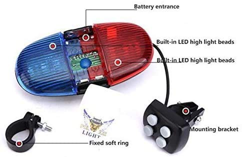 Bike Police LED Horn Light with 4 Siren Sounds & Flashing LEDs for Cycling Safety