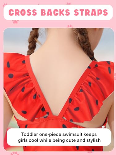 Girls One Piece Swimsuit - Cute Ruffle Bathing Suit, 4-5T - Red & Green Watermelon