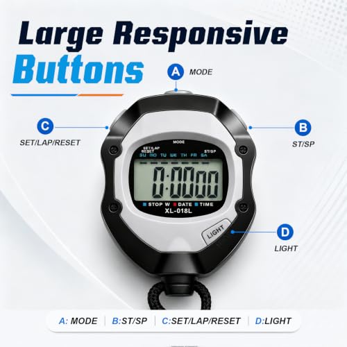 Digital Stopwatch Timer with Large Display, Alarm & Chime - Black