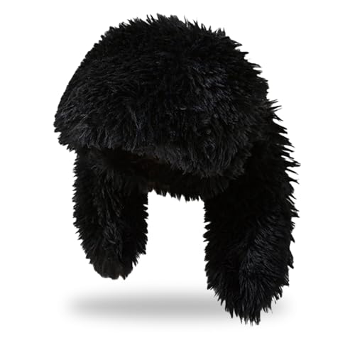 Y2K Fuzzy Bunny Beanie Hat for Women One Size Black Cute Furry Ears