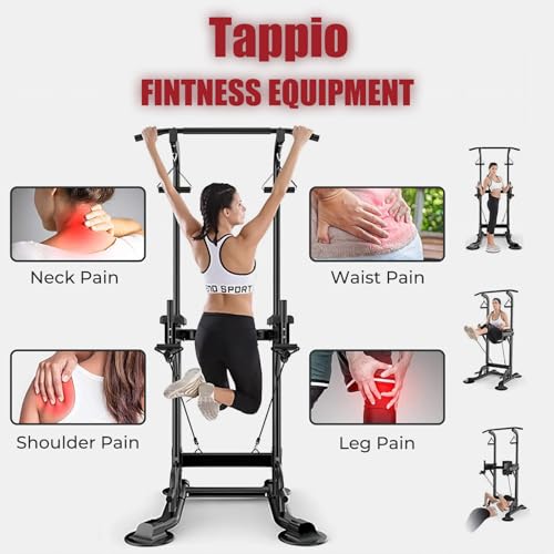 Power Tower Pull Up Bar - Adjustable Height Dip Station - Black-02