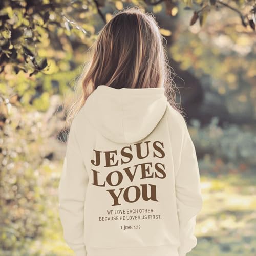 Jesus Loves You Hoodie - Apricot, 5-6 Years - Christian Sweatshirt