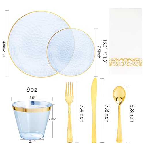 Rubtlamp 175 Pcs Plastic Dinnerware Set (25 Guests), Blue Disposable