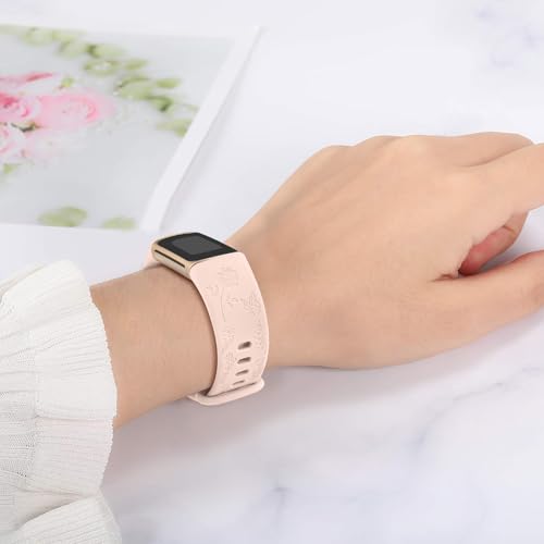 Floral Engraved Replacement Band for Fitbit Charge 6/5 - Light Pink