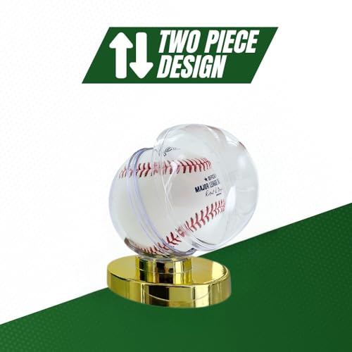 Autographed Baseball Display Case with UV Protection – Clear Acrylic, Gold Base, Stackable