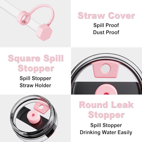 Stanley Cup Accessories Set - 3 Flower Straw Toppers, Silicone Boot, Spill-Proof Stoppers & Charms - Pink