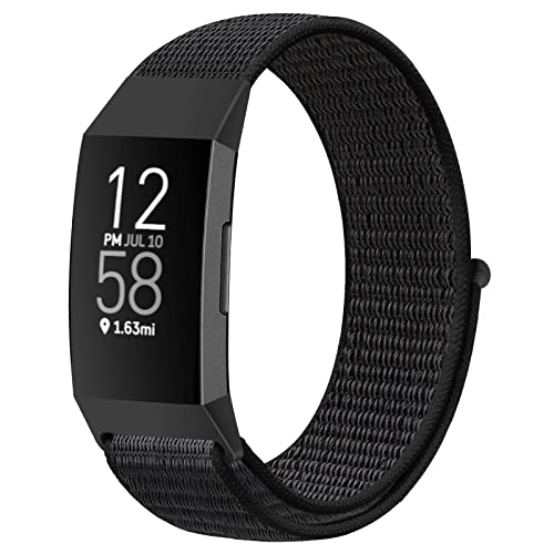 Nylon Watch Band for Fitbit Charge 4/3/SE - Dark Black
