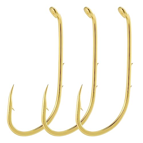 Dr.Fish 100 Pack Baitholder Fishing Hooks Size 4 Offset Gold for Freshwater & Saltwater
