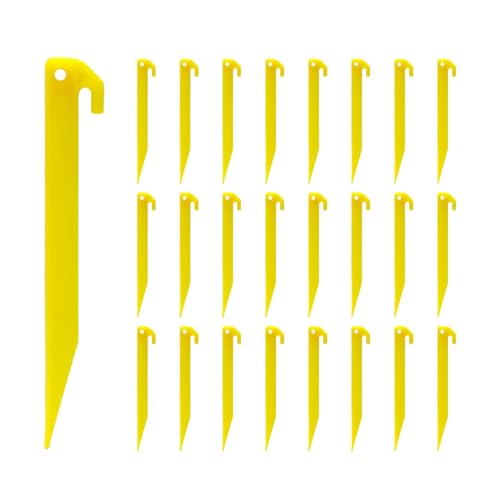 9-Inch Heavy Duty Plastic Tent Stakes - 12 Pack Yellow Camping Pegs