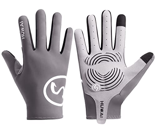 SUJAYU Large Grey Full Finger Cycling Gloves - Breathable MTB Racing Gloves for Men & Women