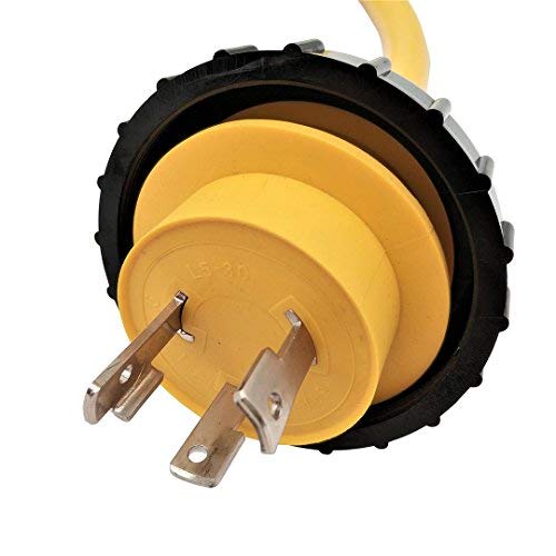 Yellow Shore Power Adapter Cord RV 30A 125V L5-30P to Marine Twist Lock SS1-50R 50A