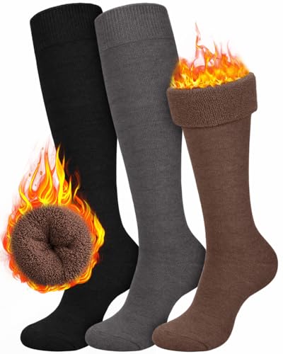 Women's Thermal Knee High Socks 3 Pairs Black Grey Brown One Size Winter