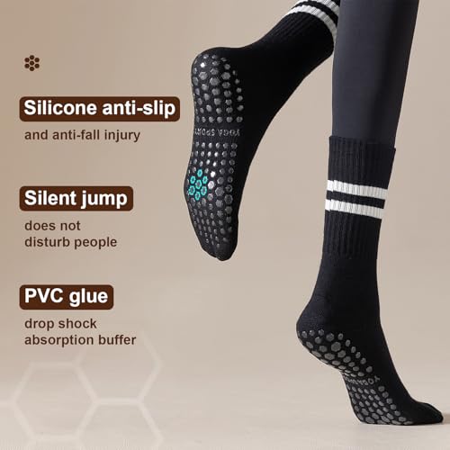 Non-Slip Yoga Pilates Socks with Grips - 3 Pairs Black/White/Pink