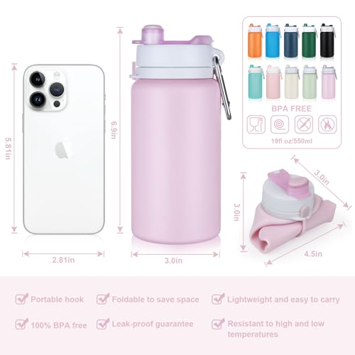 Collapsible Water Bottle - 19oz Foldable Silicone - Taro Purple